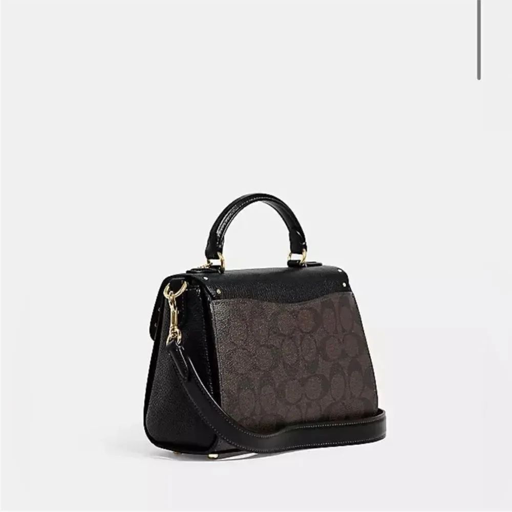 Coach Top Handle Satchel In Color Block Signature Canvas With Rivets - Picture 3 of 6